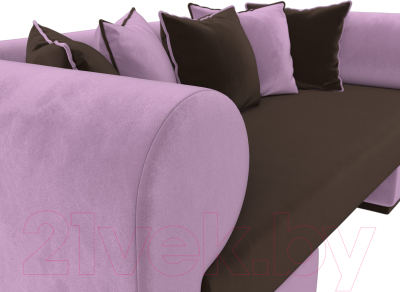 Комплект мягкой мебели Лига Диванов Кипр набор 2 (микровельвет коричневый/микровельвет сиреневый/подушка микровельвет коричневый)