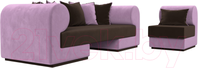 Комплект мягкой мебели Лига Диванов Кипр набор 2 (микровельвет коричневый/микровельвет сиреневый/подушка микровельвет коричневый)