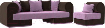 Комплект мягкой мебели Лига Диванов Кипр набор 2 (микровельвет сиреневый/микровельвет коричневый/подушка микровельвет сиреневый)