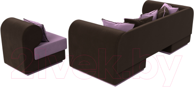 Комплект мягкой мебели Лига Диванов Кипр набор 2 (микровельвет сиреневый/микровельвет коричневый/подушка микровельвет сиреневый)