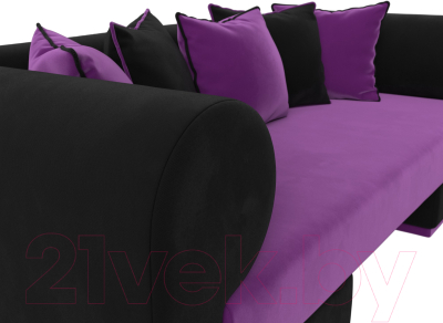 Комплект мягкой мебели Лига Диванов Кипр набор 2 (микровельвет фиолетовый/микровельвет черный/подушка микровельвет фиолетовый)