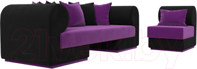 Комплект мягкой мебели Лига Диванов Кипр набор 2 (микровельвет фиолетовый/микровельвет черный/подушка микровельвет фиолетовый)
