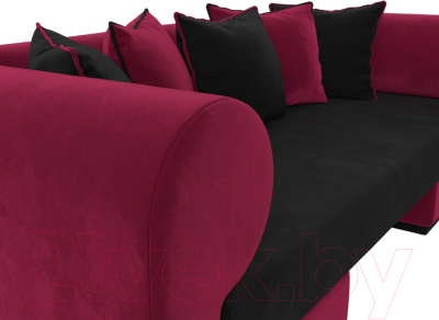 Комплект мягкой мебели Лига Диванов Кипр набор 2 (микровельвет черный/микровельвет бордовый/подушка микровельвет черный)