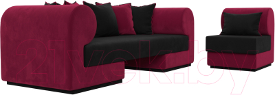 Комплект мягкой мебели Лига Диванов Кипр набор 2 (микровельвет черный/микровельвет бордовый/подушка микровельвет черный)