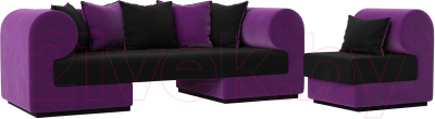Комплект мягкой мебели Лига Диванов Кипр набор 2 (микровельвет черный/микровельвет фиолетовый/микровельвет черный/кант фиолетовый)