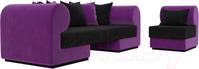 Комплект мягкой мебели Лига Диванов Кипр набор 2 (микровельвет черный/микровельвет фиолетовый/микровельвет черный/кант фиолетовый)