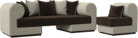 Комплект мягкой мебели Лига Диванов Кипр набор 2 (микровельвет коричневый/рогожка корфу 02/подушка микровельвет коричневый) - 
