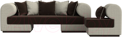 Комплект мягкой мебели Лига Диванов Кипр набор 2 (микровельвет коричневый/рогожка корфу 02/подушка микровельвет коричневый)
