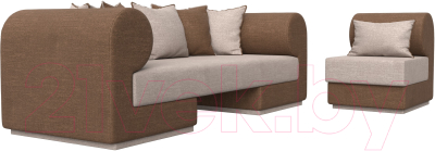 Комплект мягкой мебели Лига Диванов Кипр набор 2 (рогожка Berat бежевый/рогожка Berat коричневый/подушка бежевый)