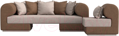 Комплект мягкой мебели Лига Диванов Кипр набор 2 (рогожка Berat бежевый/рогожка Berat коричневый/подушка бежевый)