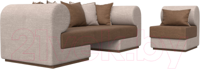 Комплект мягкой мебели Лига Диванов Кипр набор 2 (рогожка Berat коричневый/рогожка Berat бежевый/подушка коричневый)