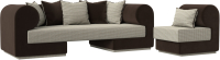 Комплект мягкой мебели Лига Диванов Кипр набор 2 (рогожка корфу 02/микровельвет коричневый/подушка кофру 02) - 