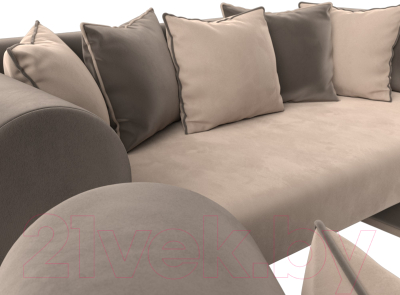 Комплект мягкой мебели Лига Диванов Кипр набор 3 (велюр бежевый/велюр коричневый/подушки велюр бежевый/кант коричневый)