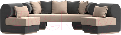 Комплект мягкой мебели Лига Диванов Кипр набор 3 (велюр бежевый/велюр серый/подушки велюр бежевый/кант серый)