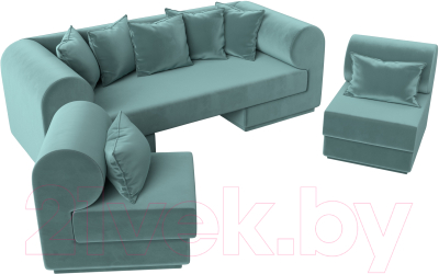 Комплект мягкой мебели Лига Диванов Кипр набор 3 (велюр бирюзовый)