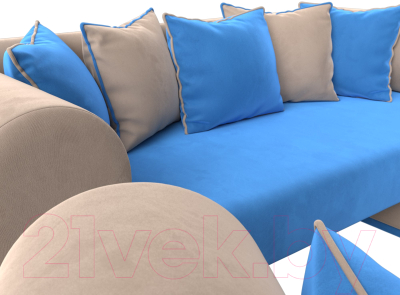 Комплект мягкой мебели Лига Диванов Кипр набор 3 (велюр голубой/велюр бежевый/подушки велюр голубой/кант бежевый)