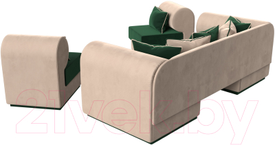 Комплект мягкой мебели Лига Диванов Кипр набор 3 (велюр зеленый/велюр бежевый/подушки велюр зеленый/кант бежевый)