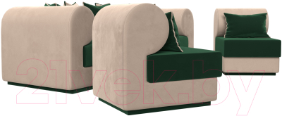 Комплект мягкой мебели Лига Диванов Кипр набор 3 (велюр зеленый/велюр бежевый/подушки велюр зеленый/кант бежевый)