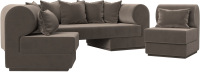 Комплект мягкой мебели Лига Диванов Кипр набор 3 (велюр коричневый) - 