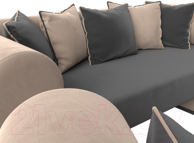 Комплект мягкой мебели Лига Диванов Кипр набор 3 (велюр серый/велюр бежевый/подушки велюр серый/кант бежевый)