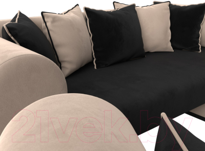 Комплект мягкой мебели Лига Диванов Кипр набор 3 (велюр черный/велюр бежевый/подушки велюр черный/кант бежевый)