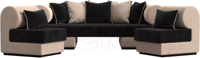 Комплект мягкой мебели Лига Диванов Кипр набор 3 (велюр черный/велюр бежевый/подушки велюр черный/кант бежевый)