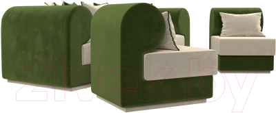 Комплект мягкой мебели Лига Диванов Кипр набор 3 (микровельвет бежевый/микровельвет зеленый/подушки микровельвет бежевый)