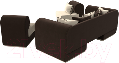 Комплект мягкой мебели Лига Диванов Кипр набор 3 (микровельвет бежевый/микровельвет коричневый/подушки микровельвет бежевый)