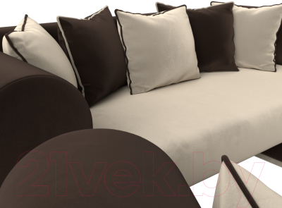 Комплект мягкой мебели Лига Диванов Кипр набор 3 (микровельвет бежевый/микровельвет коричневый/подушки микровельвет бежевый)