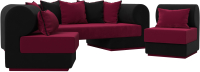 Комплект мягкой мебели Лига Диванов Кипр набор 3 (микровельвет бордо/микровельвет черный/подушки микровельвет бордовый) - 