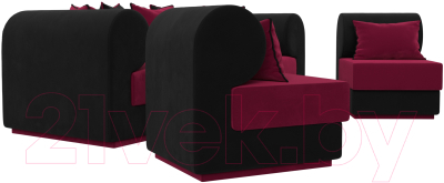 Комплект мягкой мебели Лига Диванов Кипр набор 3 (микровельвет бордо/микровельвет черный/подушки микровельвет бордовый)