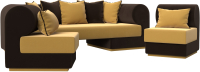 Комплект мягкой мебели Лига Диванов Кипр набор 3 (микровельвет желтый/микровельвет коричневый/подушки микровельвет желтый) - 