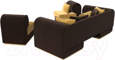 Комплект мягкой мебели Лига Диванов Кипр набор 3 (микровельвет желтый/микровельвет коричневый/подушки микровельвет желтый)