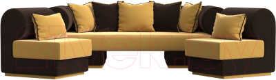 Комплект мягкой мебели Лига Диванов Кипр набор 3 (микровельвет желтый/микровельвет коричневый/подушки микровельвет желтый)