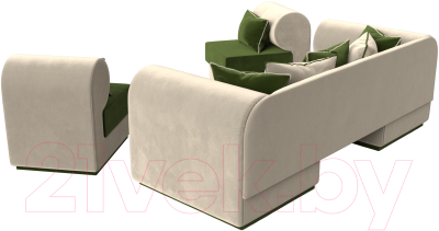 Комплект мягкой мебели Лига Диванов Кипр набор 3 (микровельвет зеленый/микровельвет бежевый/подушки микровельвет зеленый)