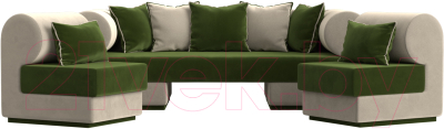 Комплект мягкой мебели Лига Диванов Кипр набор 3 (микровельвет зеленый/микровельвет бежевый/подушки микровельвет зеленый)