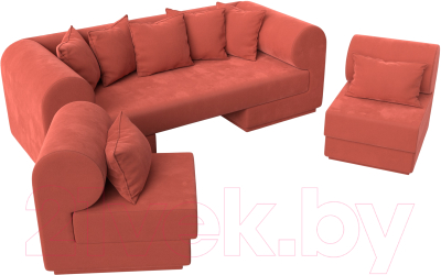 Комплект мягкой мебели Лига Диванов Кипр набор 3 (полностью микровельвет коралловый)