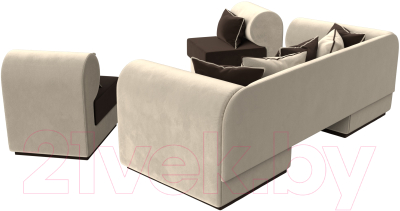 Комплект мягкой мебели Лига Диванов Кипр набор 3 (микровельвет коричневый/микровельвет бежевый/подушки микровельвет коричневый)