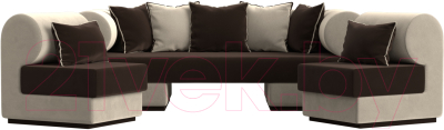 Комплект мягкой мебели Лига Диванов Кипр набор 3 (микровельвет коричневый/микровельвет бежевый/подушки микровельвет коричневый)