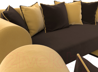 Комплект мягкой мебели Лига Диванов Кипр набор 3 (микровельвет коричневый/микровельвет желтый/подушки микровельвет коричневый)