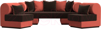 Комплект мягкой мебели Лига Диванов Кипр набор 3 (микровельвет коричневый/микровельвет коралловый/подушка микровельвет коричневый)