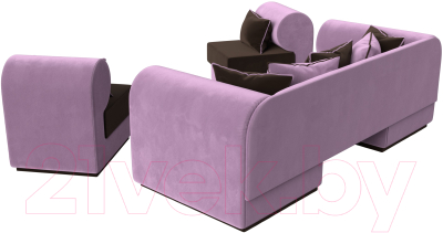 Комплект мягкой мебели Лига Диванов Кипр набор 3 (микровельвет коричневый/микровельвет сиреневый/подушка микровельвет коричневый)