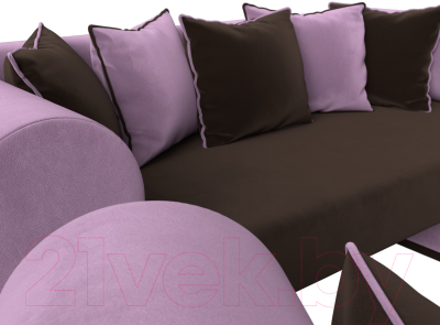 Комплект мягкой мебели Лига Диванов Кипр набор 3 (микровельвет коричневый/микровельвет сиреневый/подушка микровельвет коричневый)