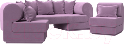 Комплект мягкой мебели Лига Диванов Кипр набор 3 (микровельвет сиреневый)