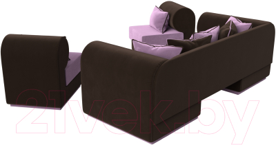 Комплект мягкой мебели Лига Диванов Кипр набор 3 (микровельвет сиреневый/микровельвет коричневый/подушка микровельвет сиреневый)