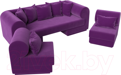 Комплект мягкой мебели Лига Диванов Кипр набор 3 (микровельвет фиолетовый)
