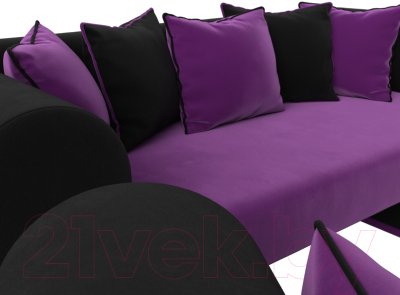 Комплект мягкой мебели Лига Диванов Кипр набор 3 (микровельвет фиолетовый/микровельвет черный/подушки микровельвет фиолетовый)