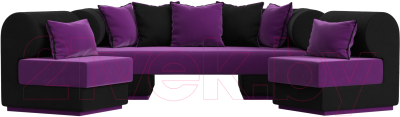 Комплект мягкой мебели Лига Диванов Кипр набор 3 (микровельвет фиолетовый/микровельвет черный/подушки микровельвет фиолетовый)