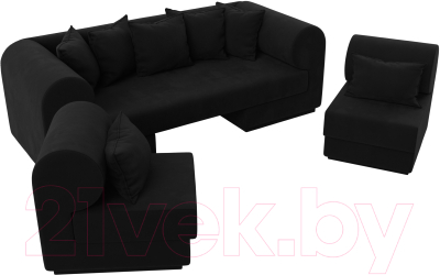 Комплект мягкой мебели Лига Диванов Кипр набор 3 (микровельвет черный)