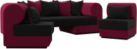 Комплект мягкой мебели Лига Диванов Кипр набор 3 (микровельвет черный/микровельвет бордовый/подушки микровельвет черный) - 